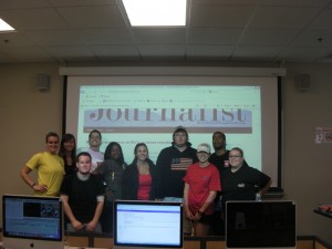 WCJ Staff, Stpring 2011. From left: Lauren Johnson, Morgan Carver, Marcelo Maia, Olivia Bellamy, Brittany Hink, Tucker Horn, Mike Jefferson, Justin Caudell, Shannon Christy, and Shelby Harell.