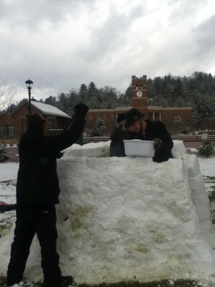 Snow Day 2013 4 Students have been working on the igloo since 1:30 a.m. Photo by Brandy Carl.