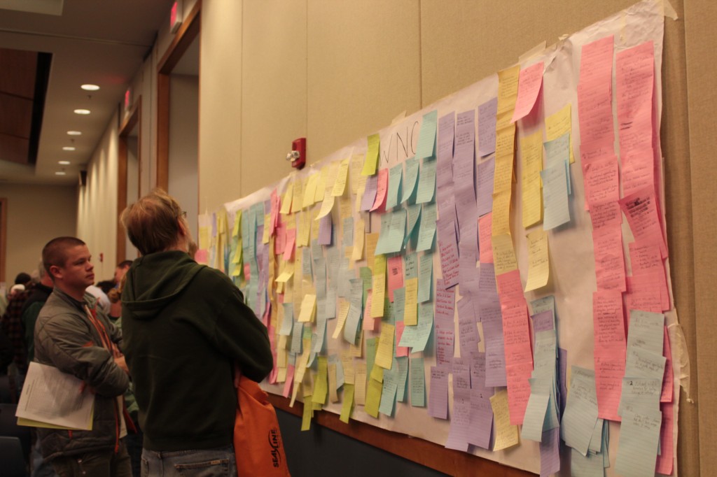 Participants wrote notes explaining how the national forests benefit both indviduals and Western North Carolina.  Photo by Brandy Carl.